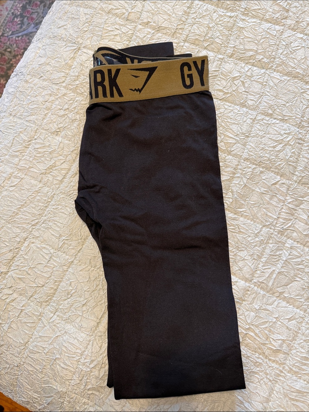 Gymshark Black Leggings with Gold Logo Waistband
